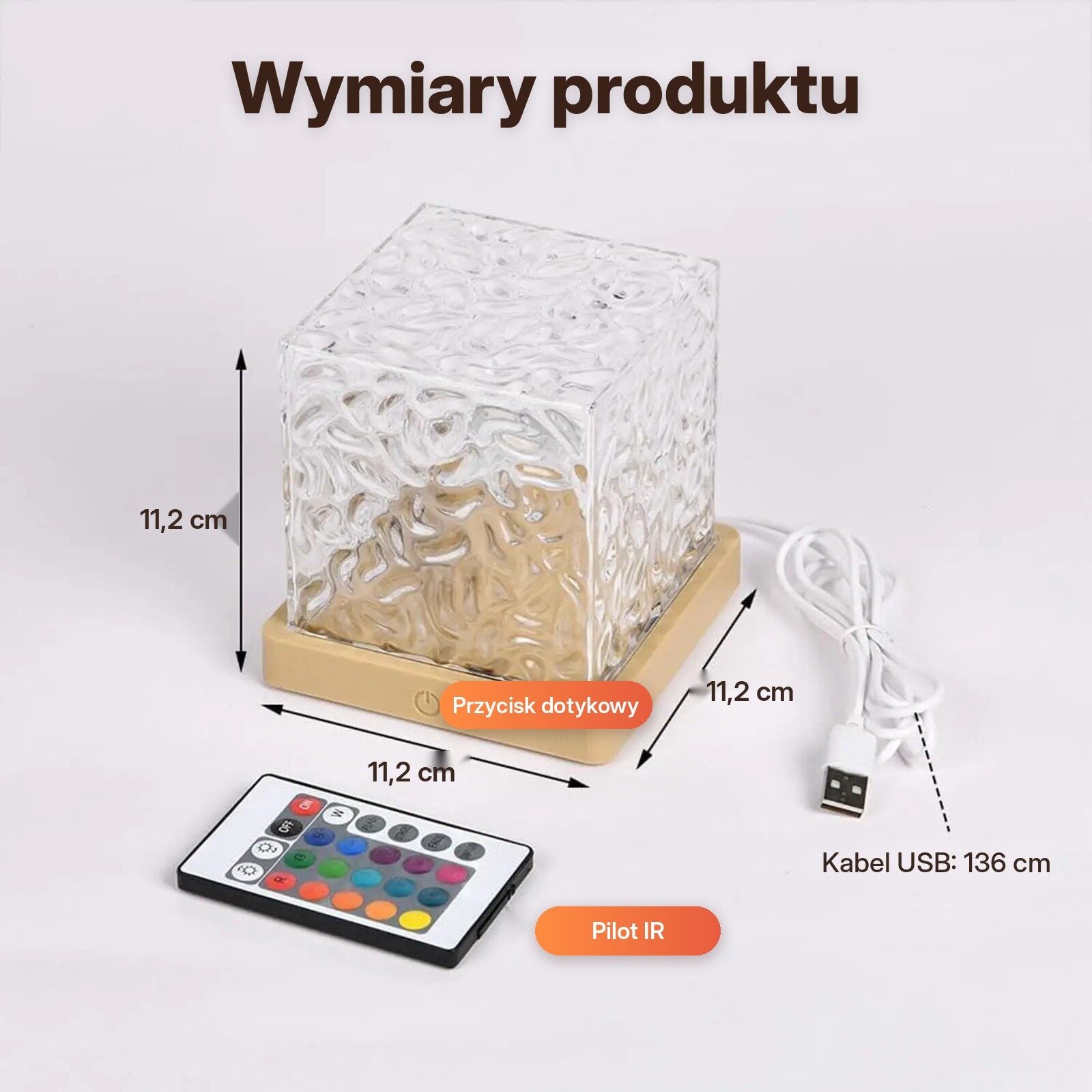 Wymiary produktu: 11,2 × 11,2 × 11,2 cm, kabel 136 cm